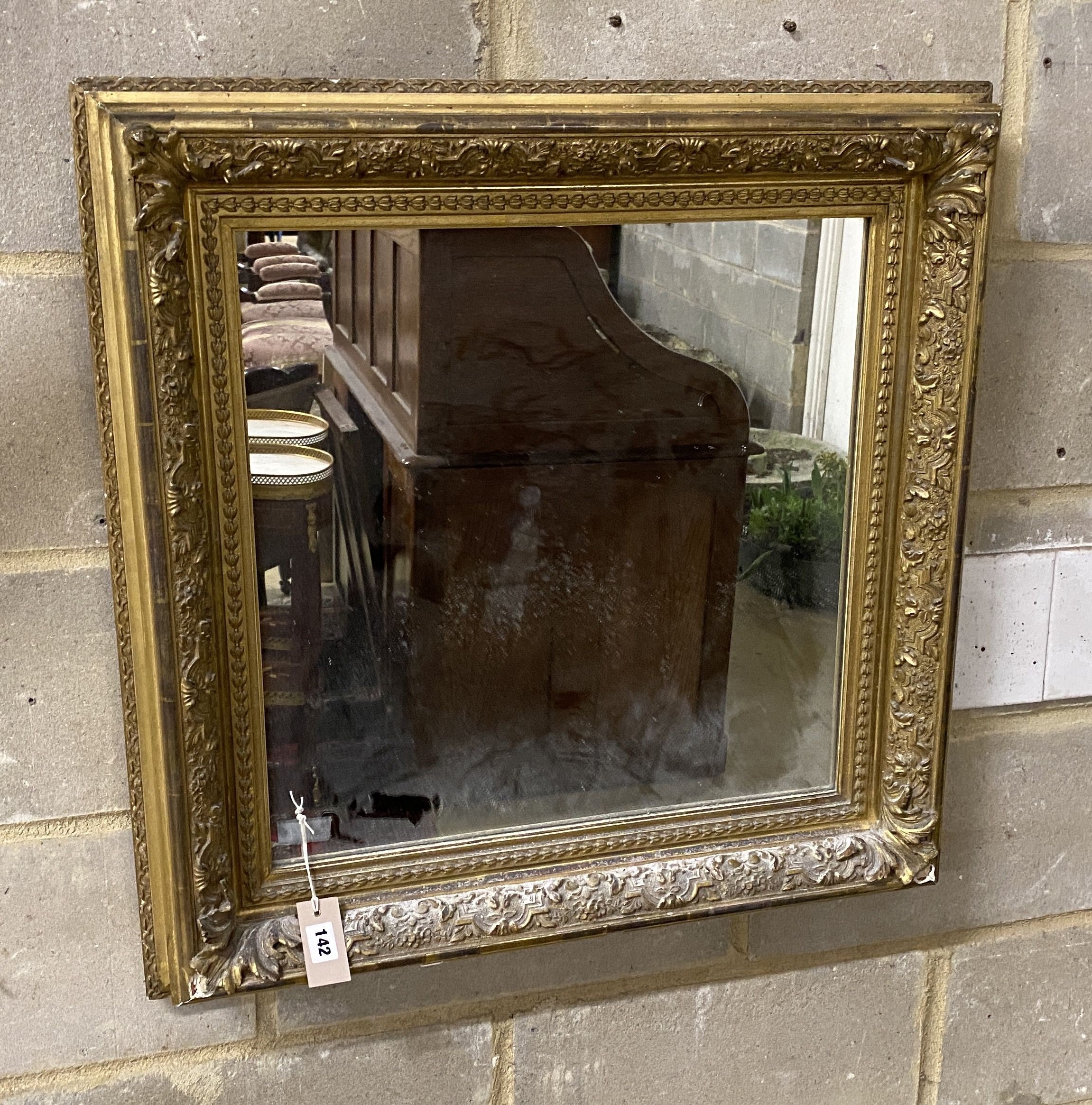 A Victorian giltwood and gesso square wall mirror, 74cm